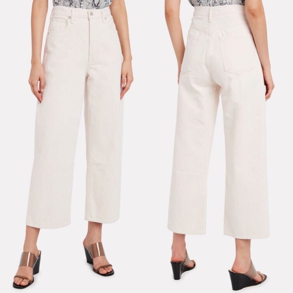 Agolde Ren Wide Leg Button Fly Jeans in “Paper” Cream Color